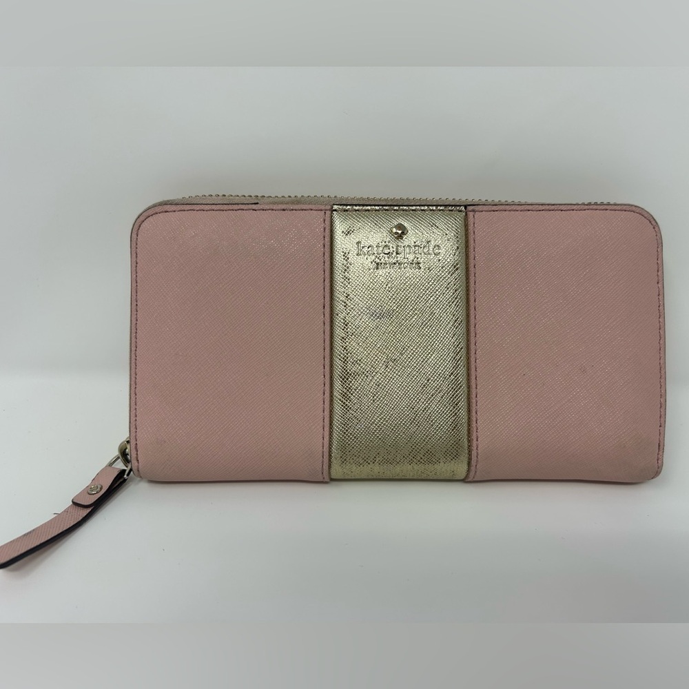 Kate Spade Lacey Continental Wallet – Pink & Gold Saffiano Leather -‎ Preloved